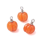 Opaque Resin Vegetable Pendants, Autumn Pumpkin Charms with 304 Stainless Steel Loops, Orange, 19x13x13mm, Hole: 3mm(X1-PALLOY-JF02766-01)