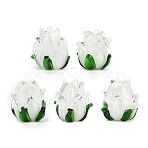 Handmade Lampwork Beads, Tulip, White, 13.5~14.5x12.5~13.5x12.5~13.5mm, Hole: 1.8~2mm(LAMP-K045-01C)