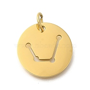 Ion Plating(IP) 304 Stainless Steel Pendants, with Jump Ring, Laser Cut, Flat Round with Constellation Charm, Real 18K Gold Plated, Aquarius, 20x1.5mm, Hole: 5mm(STAS-M074-02K-G)