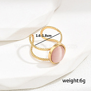 Stylish Stainless Steel Cat Eye Oval Open Cuff Ring for Women Vacation Gift, Misty Rose, Inner Diameter: 16~18mm(TD2931-3)