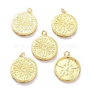 Brass Pendants, with Jump Ring, Long-Lasting Plated, Flat Round with Sun, Real 18K Gold Plated, 22x20x3mm, Jump Ring: 5x1mm, 3mm Inner Diameter(KK-L188-35G)
