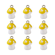 Plastic Pendants, with Platinum Plated Iron Loop, Mushroom with Polka Dots, Yellow, 17.5x11.5x12mm, Hole: 1.5mm(KY-TA0001-15B)