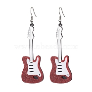 Guitar Acrylic Dangle Earrings, Iron Earrings for Women, Red, 83x24.5mm(EJEW-JE05879-01)