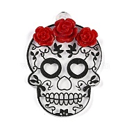 Halloween Theme Opaque Pendant, Rose Skull, Black, 38x26.5x7mm, Hole: 2mm(MACR-D036-04D)