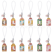 12Pcs 6 Style Japanese Style Enamel Omamori Blessing Decoration Phone Charms Strap, for Cell Phone, Backpack, Wallet, Keychain Pendant Accessories, Mixed Color, 95mm(HJEW-PH01770)