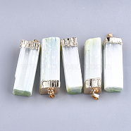 Electroplate Natural Selenite Big Pendants, with Iron Findings, Dyed, Rectangle, Golden, Honeydew, 53~55x14~19x9~16mm, Hole: 7x4mm(G-S344-41D)