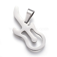 304 Stainless Steel Pendants, Guitar, Stainless Steel Color, 30x13x1.5mm, Hole: 4x6.5mm(STAS-I096-12P)
