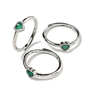 Heart Natural Green Onyx Agate Adjustable Rings, Brass Ring for Women, Long-Lasting Plated, Lead Free & Cadmium Free, Platinum, Inner Diameter: 18mm(RJEW-Q818-02P-04)