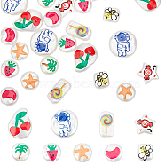 Nbeads 27Pcs 9 Style 3D Printed ABS Plastic Imitation Pearl Beads, Flat Round with Strawberry & Starfish & Coconut Tree, Mixed Color, 12~19.5x9~18x4~6mm, Hole: 0.6~1.5mm, 3pcs/style (KY-NB0001-56)