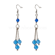 Natural Malaysia Jade Ball Beads Long Dangle Earring for Lady, Brass Wrap Stone Drop Earrings, Platinum, Blue, 88mm, Pin: 0.7mm(EJEW-JE04680-05)