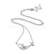 Clear Cubic Zirconia Whale Pendant Necklace with Brass Cable Chains, Platinum, 17.52 inch(44.5cm)(NJEW-B090-01)
