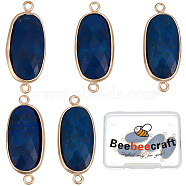 5Pcs Natural Lapis Lazuli Connector Charms, with Light Gold Plated Edge Brass Loops, Faceted Oval Links, 27x11x5.5mm, Hole: 2mm(G-BBC0001-35B)