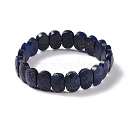 Natural Lapis Lazuli Oval Beaded Stretch Bracelet, Gemstone Jewelry for Women, Inner Diameter: 2-1/8 inch(5.4~5.5cm)(G-E010-01Q)