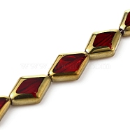 Golden Plated Glass Beads Strands, Rhombus, Dark Red, 15x10x4mm, Hole: 0.9mm, about 22Pcs/strand, 12.20 inch(31cm)(GLAA-TAC0008-06G)