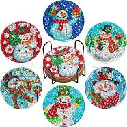 DIY Christmas Theme Diamond Painting Coaster Kits, Including Acrylic Cup Mat, Cork Mat, Iron Coaster Stand, Resin Rhinestones Bag, Diamond Sticky Pen, Tray Plate and Glue Clay, Colorful, 100mm, 6pcs/set(XMAS-PW0001-158A)