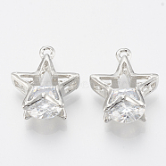 Alloy Cubic Zirconia Charms, Star, Platinum, 17.5x14x6mm, Hole: 1.4mm(ZIRC-Q017-084P)
