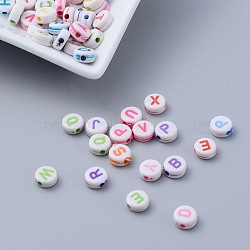 Craft Style Flat Round Initial Acrylic Beads, Mixed Color, 7x3.5mm, Hole: 2mm(X-MACR-S244)