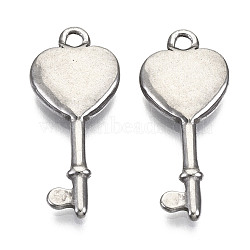 304 Stainless Steel Pendants, Heart Key, Stainless Steel Color, 23x10x2.5mm, Hole: 1.6mm(STAS-R115-05)