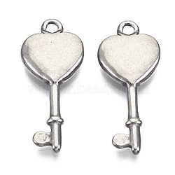 Non-Tarnish 304 Stainless Steel Pendants, Heart Key, Stainless Steel Color, 23x10x2.5mm, Hole: 1.6mm(STAS-R115-05)