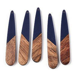 Resin & Walnut Wood Pendants, Teardrop, Marine Blue, 44x7.5x3mm, Hole: 1.2mm(RESI-S358-40P)