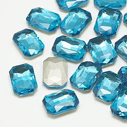Pointed Back Glass Rhinestone Cabochons, Faceted, Rectangle Octagon, Aquamarine, 14x10x4mm(RGLA-T079-10x14mm-12)