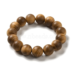 15mm Round Wood Beaded Stretch Bracelets, BurlyWood, Inner Diameter: 2-1/2 inch(6.35cm)(BJEW-B080-10C)