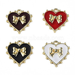 Rack Plating Alloy Enamel Pendants, Cadmium Free & Lead Free, Heart with Bowknot, Light Gold, Mixed Color, 19x18x3mm, Hole: 1.6mm(ENAM-N060-06)