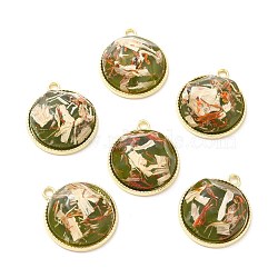 Resin Shell Pendants, with Alloy Findings, Half Round, Olive Drab, 25.5x22x9mm, Hole: 2mm(RESI-D054-02LG-05)