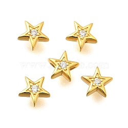 925 Sterling Silver Micro Pave Clear Cubic Zirconia Beads, Star, Real 18K Gold Plated, 5.8x6x2.2mm, Hole: 0.8mm(STER-B006-12G)