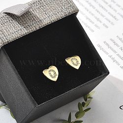 Rack Plating Brass Micro Pave Clear Cubic Zirconia Stud Earrings, Heart, Letter Q, 8.5x9.5mm(EJEW-K299-01G-Q)