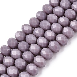 Opaque Solid Color Imitation Jade Glass Beads Strands, Faceted, Rondelle, Medium Purple, 8x6mm, Hole: 1mm, about 64~65pcs/strand, 40~41cm(EGLA-A044-P8mm-D13)