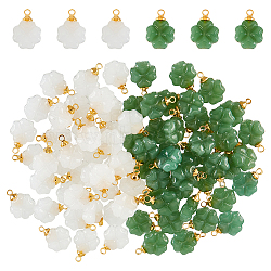 80Pcs 2 Colors Glass Charms, with Golden Brass Loops, Clover, Patrick's Theme, Mixed Color, 14.5x10.5x4.5mm, Hole: 1.6mm & 1mm, 40pcs/color(GLAA-DC0001-09)