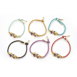 Adjustable Nylon Cord Bracelets, Bolo Bracelets, Slider Bracelets, Box Chains, with Brass Enamel Beads(Color will Change with Different Temperature), Long-Lasting Plated, Pi Xiu, Real 24K Gold Plated, Mixed Color, 9inches(23cm)~9-7/8inches(25cm); 2~3mm(BJEW-F362-I)