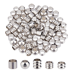 80Pcs 5 Styles 201 & 304 Stainless Steel European Beads, Large Hole Beads, Column, Stainless Steel Color, 6~8x3.8~6mm, Hole: 4~5mm, 16pcs/style(STAS-DC0016-74)