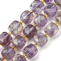Natural Amethyst Beads Strands, with Seed Beads, Faceted Cube, 8~9x8~9x8~9mm, Hole: 0.9~1mm, about 35~39pcs/strand, 14.80''~15.16''(37.6~38.5cm)(G-Q010-A06-01)
