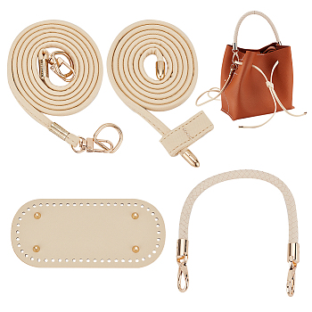 WADORN Imitation Leather Oval Bag Bottoms & Purse Strap & Drawstring for Bucket Bag Set, with Iron & Alloy Findings, Blanched Almond