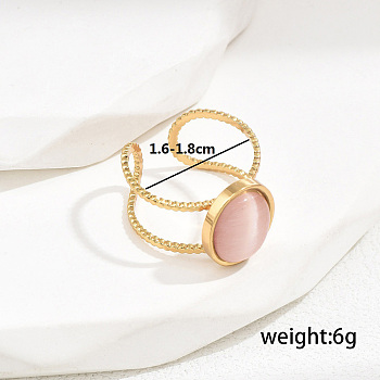 Stylish Stainless Steel Cat Eye Oval Open Cuff Ring for Women Vacation Gift, Misty Rose, Inner Diameter: 16~18mm