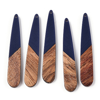 Resin & Walnut Wood Pendants, Teardrop, Marine Blue, 44x7.5x3mm, Hole: 1.2mm