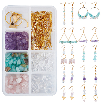 DIY Chip Dangle Earring Making Kits, 3 Styles Chip & 4Pcs Brass Pendants, Brass Earring Hooks & Linking Rings, Brass Finding, Mixed Color, 13style/box