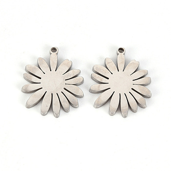 201 Stainless Steel Pendants, Laser Cut, Chrysanthemum, Stainless Steel Color, 17x14x1mm, Hole: 1.2mm