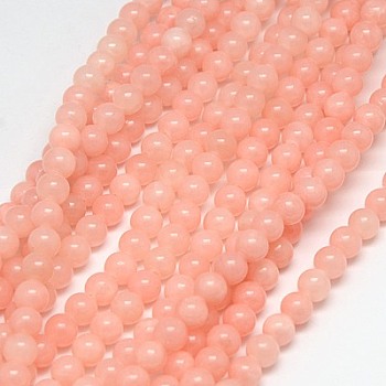 Natural Yellow Jade Beads Strands, Dyed, Round, Light Salmon, 10mm, Hole: 1mm, about 40pcs/strand, 15.75 inch