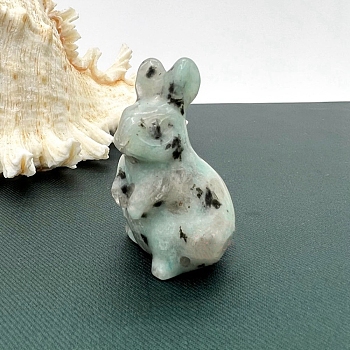 Natural Sesame Jasper Carved Healing Rabbit Figurines, Reiki Energy Stone Display Decorations, 50mm