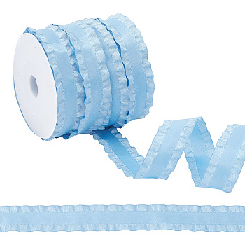 24.5~25 Yards Polyester Ruffled Ribbon, Wave Ribbon, Garment Accesories, Light Sky Blue, 1-5/8 inch(40mm)