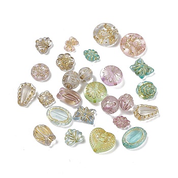 Transparent Acrylic Beads, Golden Metal Enlaced, Mixed Shapes, Mixed Color, 9.5~18x8.5~18x4.5~9.5mm, Hole: 1.5~2.2mm