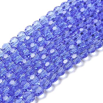 Transparent Glass Beads, Faceted(32 Facets), Round, Medium Slate Blue, 8mm, Hole: 1mm, about 72pcs/strand, 20.67 inch(52.5cm)