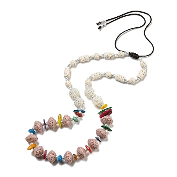 Dyed Lava Rock with Shells,  Plastic Pearl Beads Necklace, Misty Rose, 1.65~2.80 inch(4.2~7.1cm)