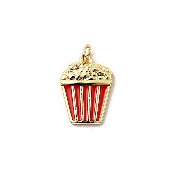 Rack Plating Brass Enamel Pendants, Long-Lasting Plated, Lead Free & Cadmium Free, with Jump Ring, Real 18K Gold Plated, Popcorn, 18x13.5x3.5mm, Hole: 3.5mm