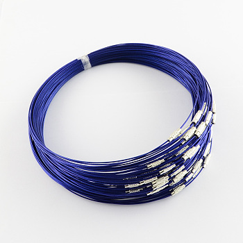 Stainless Steel Wire Necklace Cord DIY Jewelry Making, with Brass Screw Clasp, Midnight Blue, 17.5 inchx1mm, Diameter: 14.5cm