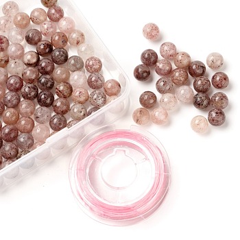 100Pcs 8mm Natural Strawberry Quartz Round Beads, with 10m Elastic Crystal Thread, for DIY Stretch Bracelets Making Kits, 8mm, Hole: 1mm