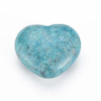 Natural Map Stone/Picasso Stone/Picasso Jasper Stone, Dyed, Heart Love Stone, Pocket Palm Stone for Reiki Balancing, Medium Turquoise, 35x40.5x19mm